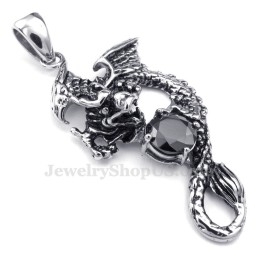 Zwarte Zirkoon Titanium Pterosaur Hanger Ketting (Gratis Ketting)