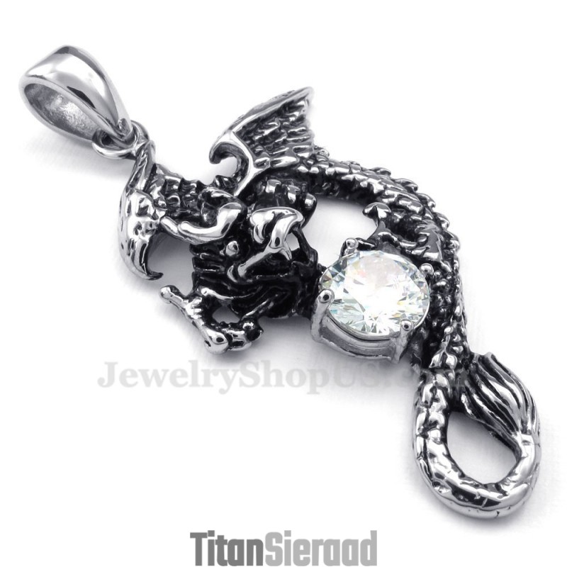 Witte Zirkoon Titanium Pterosauriër Hanger Ketting (Gratis Ketting)