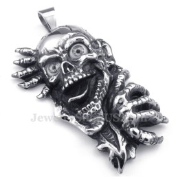 Titanium Schedel Hanger Ketting Met Zwarte Ogen (Gratis Ketting)