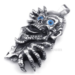 Titanium Blauwe Ogen Schedel Hanger Ketting (Gratis Ketting)