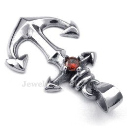 Ketting Met Rode Zirkonia En Titanium Ankerhanger (Gratis Ketting)