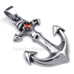 Ketting Met Rode Zirkonia En Titanium Ankerhanger (Gratis Ketting)
