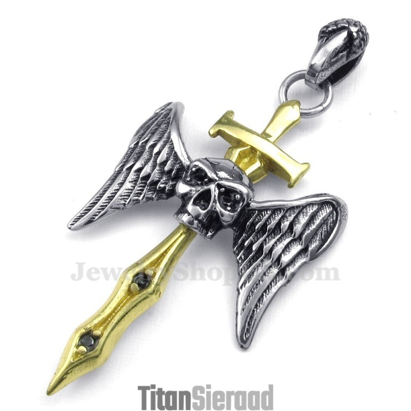 Gouden Zwaard Titanium Schedel Kruis Hanger Ketting (Gratis Ketting) Gouden Zwaard Titanium Schedel Kruis Hanger Ketting (Gratis Ketting)