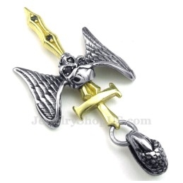 Gouden Zwaard Titanium Schedel Kruis Hanger Ketting (Gratis Ketting)