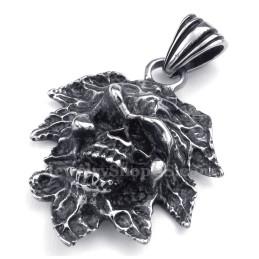 Titanium Schedel Hanger Ketting Met Boomblad (Gratis Ketting)
