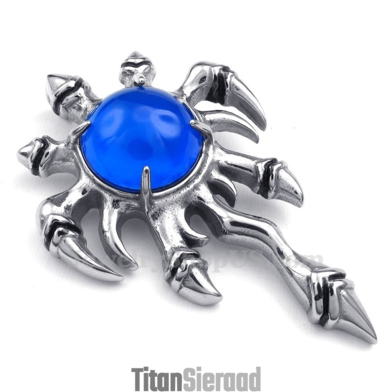 Ketting Met Blauwe Zirkoon En Titanium Klauwhanger (Gratis Ketting)