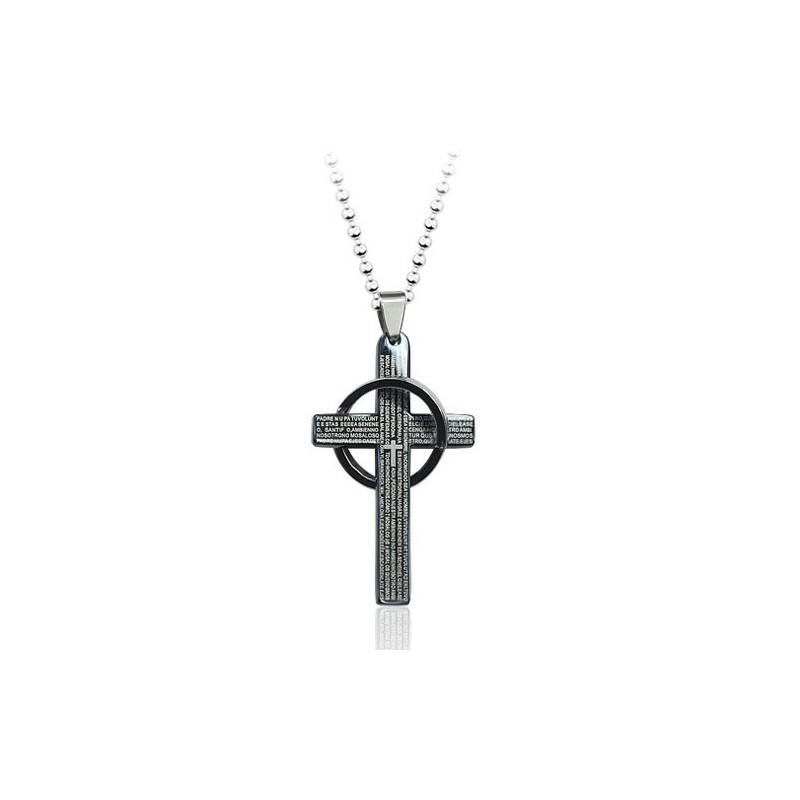 Heren Bijbelkruis Zwarte Titanium Hanger - Gratis Ketting Heren Bijbelkruis Zwarte Titanium Hanger - Gratis Ketting