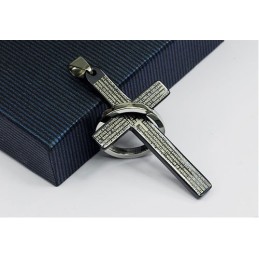 Heren Bijbelkruis Zwarte Titanium Hanger - Gratis Ketting