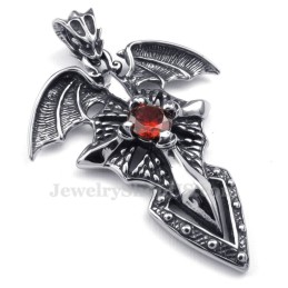 Rode Zirkoon Titanium Pterosauriër Hanger Ketting (Gratis Ketting)