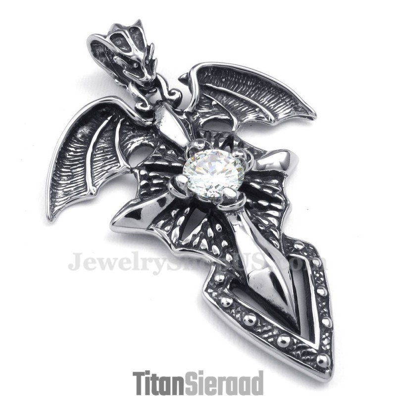 Witte Zirkoon Titanium Pterosauriër Hanger Ketting (Gratis Ketting)