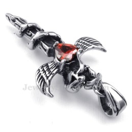 Rode Zirkoon Zwaardvleugels Titanium Kruis Hanger Ketting (Gratis Ketting)