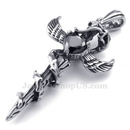 Zwarte Zirkoon Zwaardvleugels Titanium Kruis Hanger Ketting (Gratis Ketting)