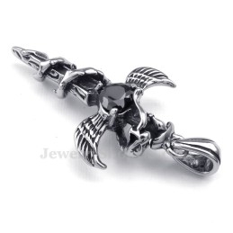 Zwarte Zirkoon Zwaardvleugels Titanium Kruis Hanger Ketting (Gratis Ketting)