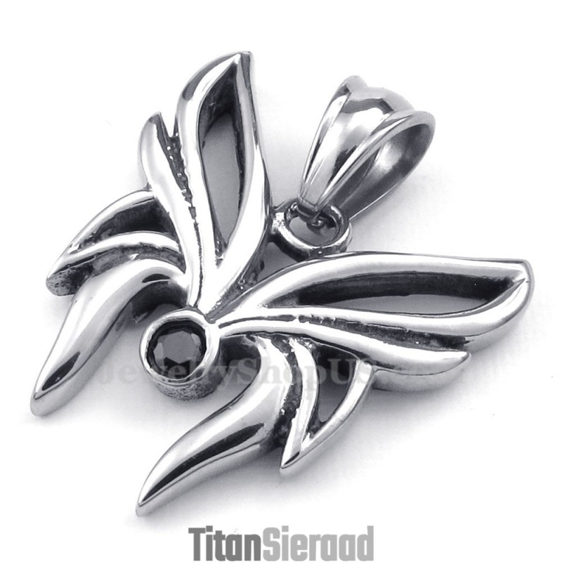 Zwarte Zirkoon Titanium Vlinderhanger Ketting (Gratis Ketting)