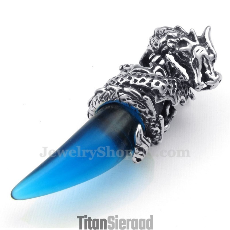 Blauwe Titanium Drakentand Hanger Ketting (Gratis Ketting)