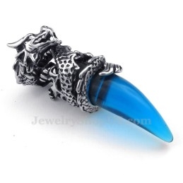 Blauwe Titanium Drakentand Hanger Ketting (Gratis Ketting)