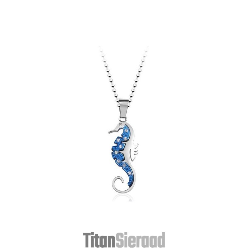 Nieuwe Stijl Blauwe Hippocampus Kaup Titanium Hanger Met Diamanten - Gratis Ketting