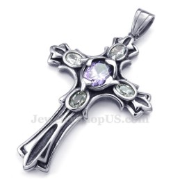Paarse Zirkoon Titanium Kruis Hanger Ketting (Gratis Ketting)