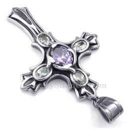 Paarse Zirkoon Titanium Kruis Hanger Ketting (Gratis Ketting)