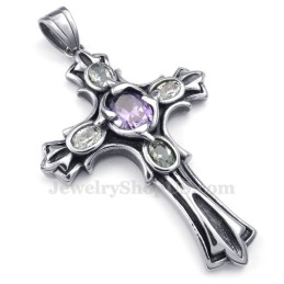 Paarse Zirkoon Titanium Kruis Hanger Ketting (Gratis Ketting)