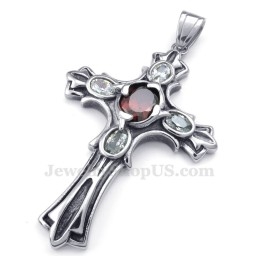 Rode Zirkoon Titanium Kruis Hanger Ketting (Gratis Ketting)