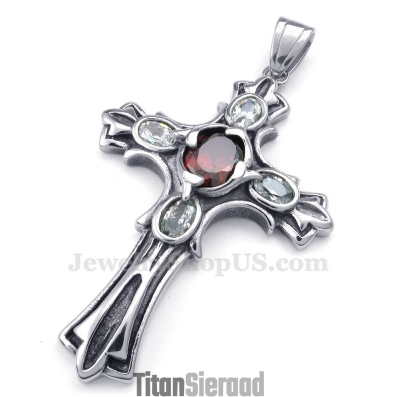 Rode Zirkoon Titanium Kruis Hanger Ketting (Gratis Ketting) Rode Zirkoon Titanium Kruis Hanger Ketting (Gratis Ketting)