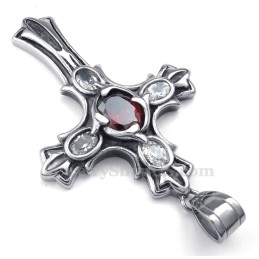 Rode Zirkoon Titanium Kruis Hanger Ketting (Gratis Ketting)