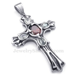 Rode Zirkoon Titanium Kruis Hanger Ketting (Gratis Ketting)