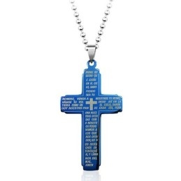 Blauwe Bijbel Titanium Kruis Hanger - Gratis Ketting
