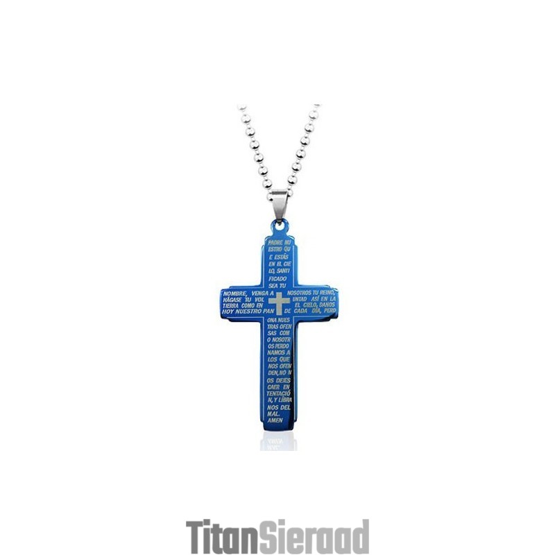Blauwe Bijbel Titanium Kruis Hanger - Gratis Ketting Blauwe Bijbel Titanium Kruis Hanger - Gratis Ketting