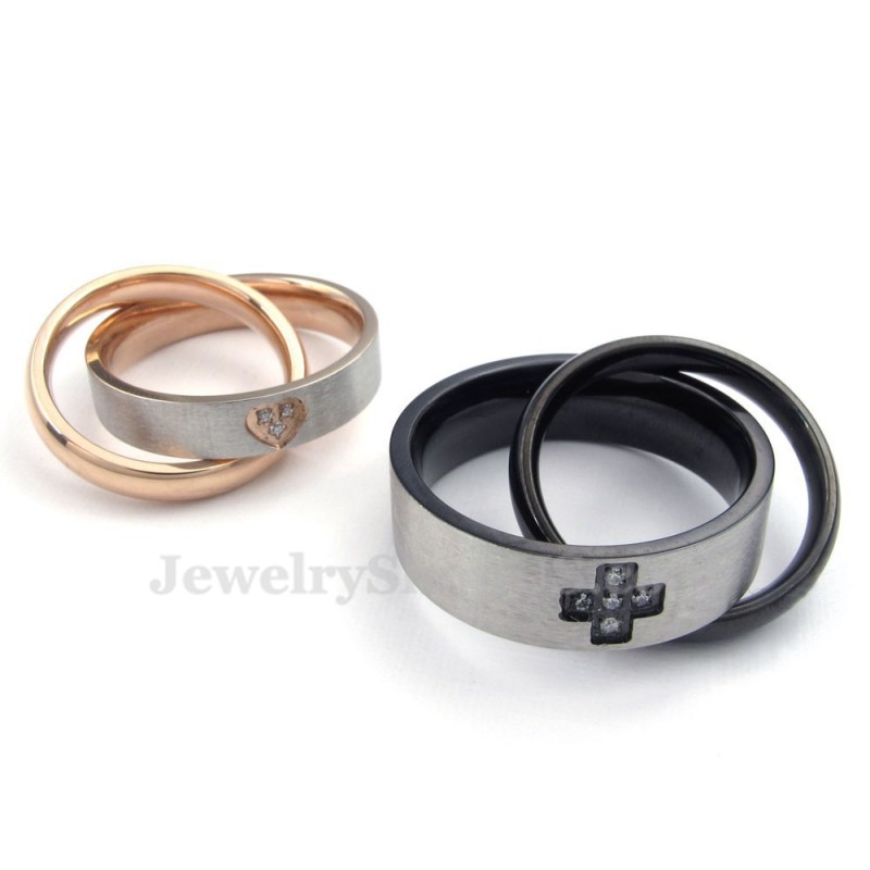 Titanium Koppels In Elkaar Grijpende Ringen Hanger Ketting (Gratis Ketting) (Één Paar)