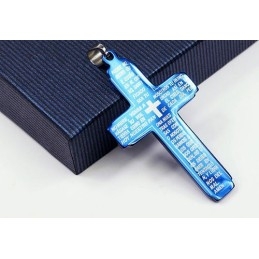 Blauwe Bijbel Titanium Kruis Hanger - Gratis Ketting