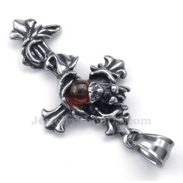 Draak Rode Kraal Titanium Kruis Hanger Ketting (Gratis Ketting)