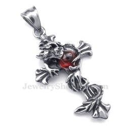 Draak Rode Kraal Titanium Kruis Hanger Ketting (Gratis Ketting)