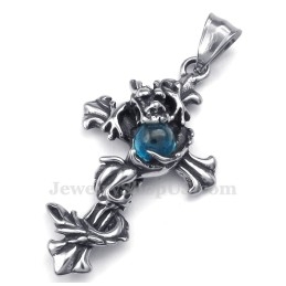 Draakblauwe Kraal Titanium Kruis Hanger Ketting (Gratis Ketting)