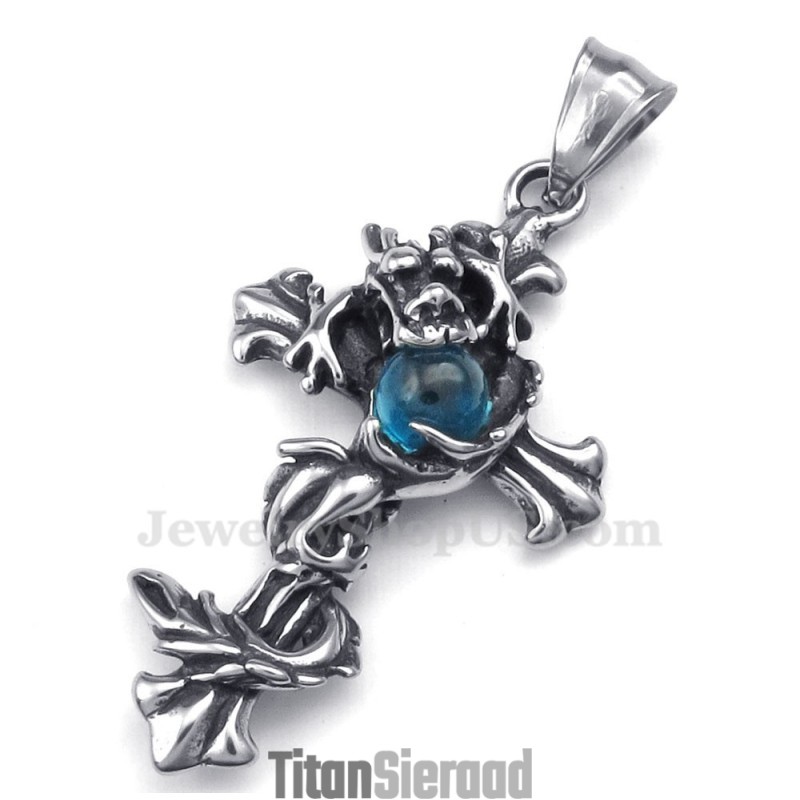 Draakblauwe Kraal Titanium Kruis Hanger Ketting (Gratis Ketting) Draakblauwe Kraal Titanium Kruis Hanger Ketting (Gratis Ketting)