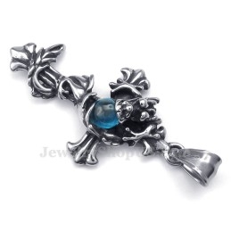 Draakblauwe Kraal Titanium Kruis Hanger Ketting (Gratis Ketting)