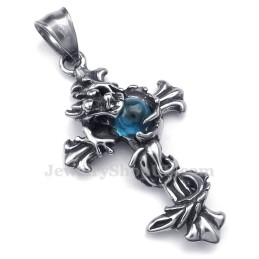 Draakblauwe Kraal Titanium Kruis Hanger Ketting (Gratis Ketting)