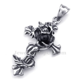Draak Zwarte Kraal Titanium Kruis Hanger Ketting (Gratis Ketting)