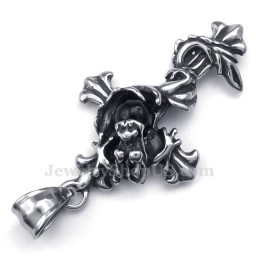 Draak Zwarte Kraal Titanium Kruis Hanger Ketting (Gratis Ketting)