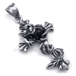 Draak Zwarte Kraal Titanium Kruis Hanger Ketting (Gratis Ketting)