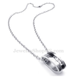 Ketting Met Hanger Van Wit Zirkoon En Titanium Cirkels (Gratis Ketting) (Één Paar)