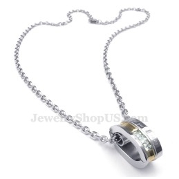 Ketting Met Hanger Van Wit Zirkoon En Titanium Cirkels (Gratis Ketting) (Één Paar)