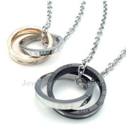 Titanium In Elkaar Grijpende Cirkels Hanger Ketting (Gratis Ketting) (Één Paar)