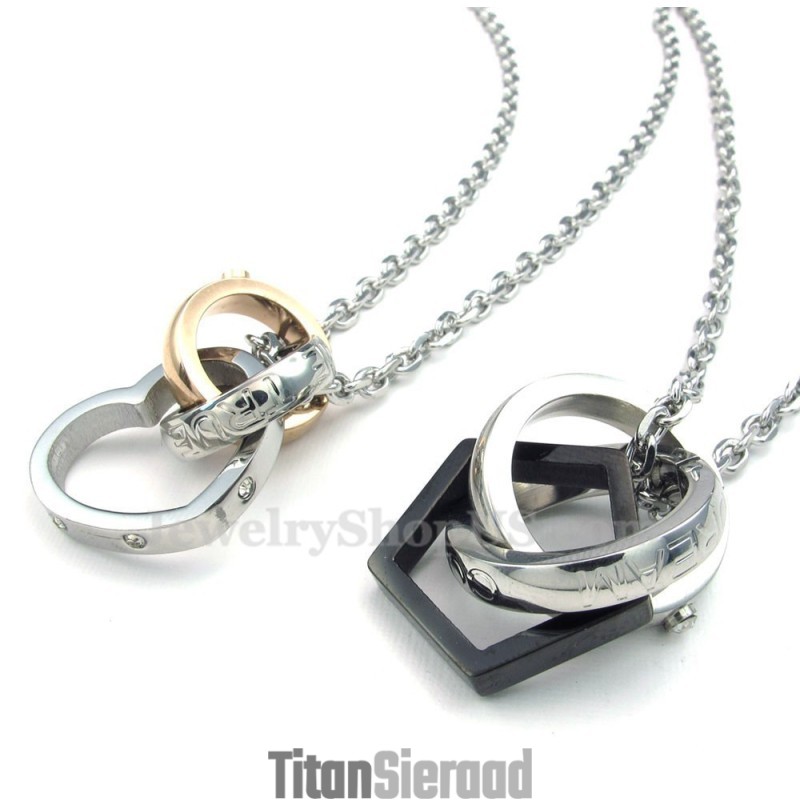 Titanium Koppels In Elkaar Grijpende Cirkels Harten Hanger Ketting (Gratis Ketting) (Één Paar) Titanium Koppels In Elkaar Grijpende Cirkels Harten Hanger Ketting (Gratis Ketting) (Één Paar)