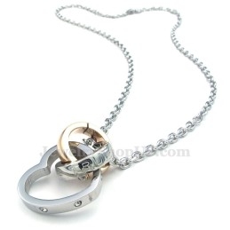 Titanium Koppels In Elkaar Grijpende Cirkels Harten Hanger Ketting (Gratis Ketting) (Één Paar)