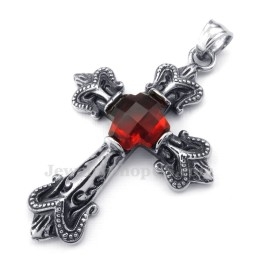 Titanium Kruishanger Met Rode Zirkonia (Gratis Ketting)