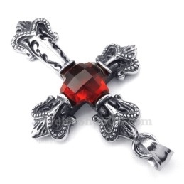 Titanium Kruishanger Met Rode Zirkonia (Gratis Ketting)