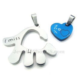 Blauwe Harten Titanium Koppels Hand Hanger Ketting (Gratis Ketting) (Één Paar)