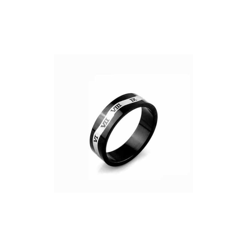 Romeinse Cijfers Wave Heren 6Mm Zwarte Titanium Ring Romeinse Cijfers Wave Heren 6Mm Zwarte Titanium Ring